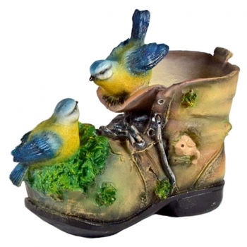 Кашпо Ботинок с двумя птичками и черепашкой H=21 см