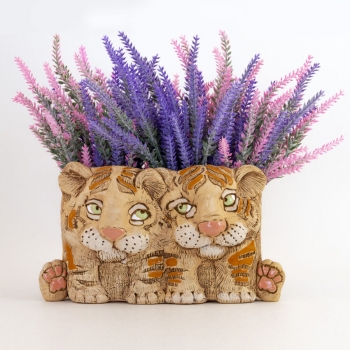 Кашпо керамическое милое Тигрята двойняшки
