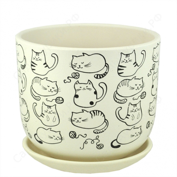 Горшок Бук коты белый №2 15 см