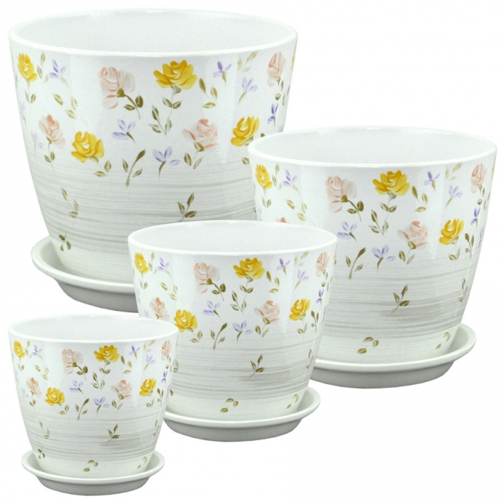 Комплект Роспись Бутон ситец из 4-х горшков