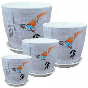 Комплект Роспись Бутон птичка на ветке из 4-х горшков